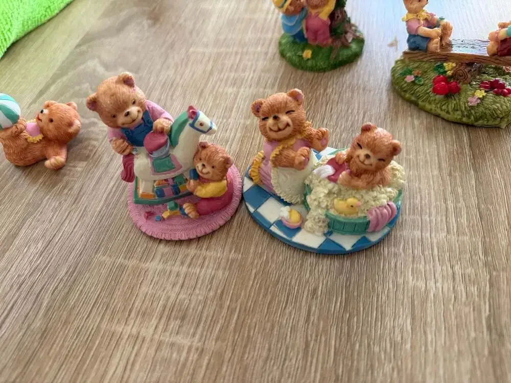 Vintage Miniature Teddy Bear Figurines Collection - Set of 6 Resin Statues